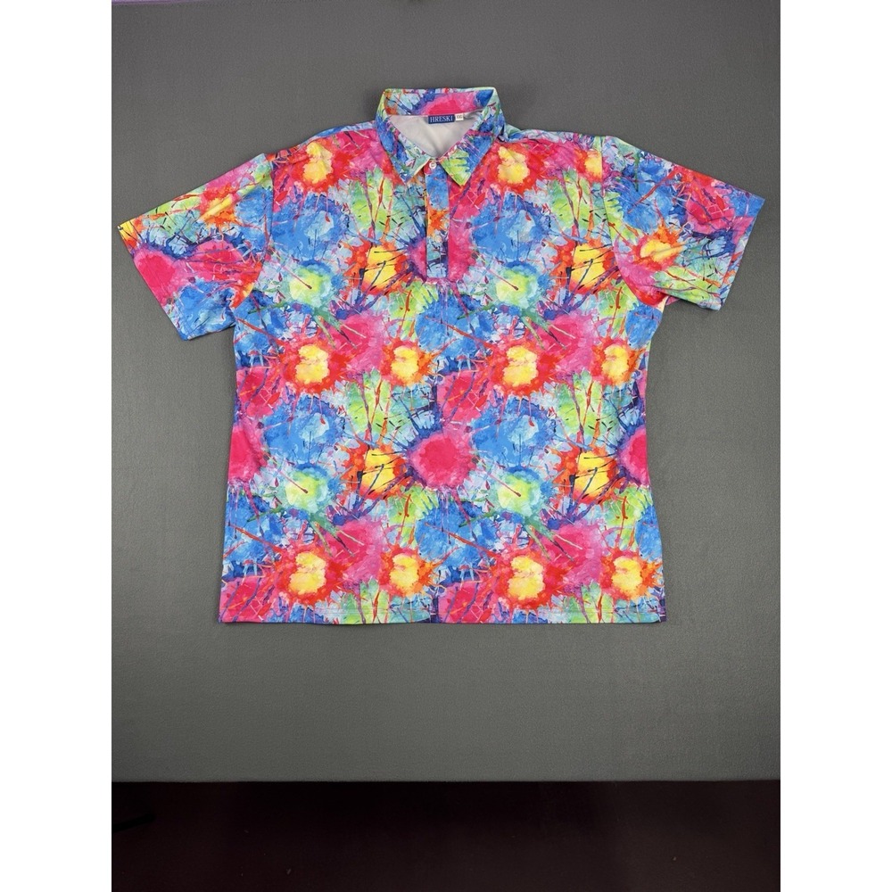 Hreski Performance Golf Polo Shirt Vibrant Paint Splatter Mens XXL